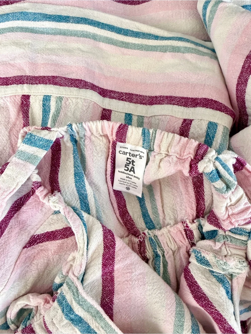 Carter’s White Cotton Sundress Pink & Teal Stripes with Ruffle Straps Size 5T